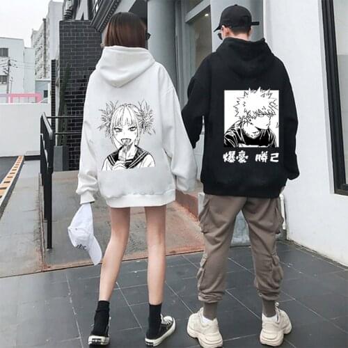 Japan Anime My Hero Academia Bakugou Katsuki Hoodies Couple Wear Cartoon Himiko Toga Print Streetwear Winter Fashion Sweatshirts