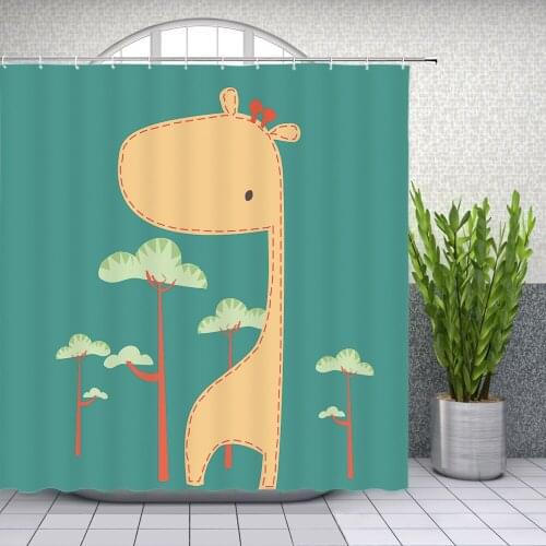 Cartoon Animal Shower Curtains Hand Painted Cute Animal Creative Kids Bathroom Accessories Waterproof Polyester Fabric Curtain
