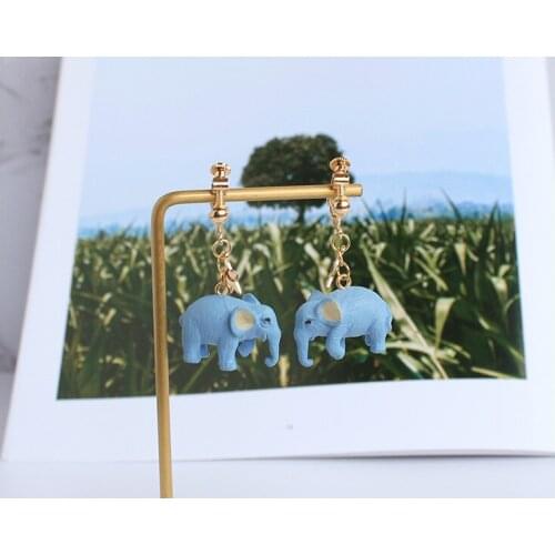 Women Retro Resin Cute Elephant Earrings Sweet Blue Elephant Ear Drops for Lady Sweet Jewelry BN