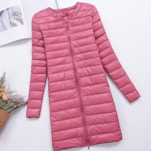 New Spring Autumn Ultra Light Long Down Coats Women White Duck Down Lightweight Parkas Female Warm Thin O-Neck Down Jacket Mw552