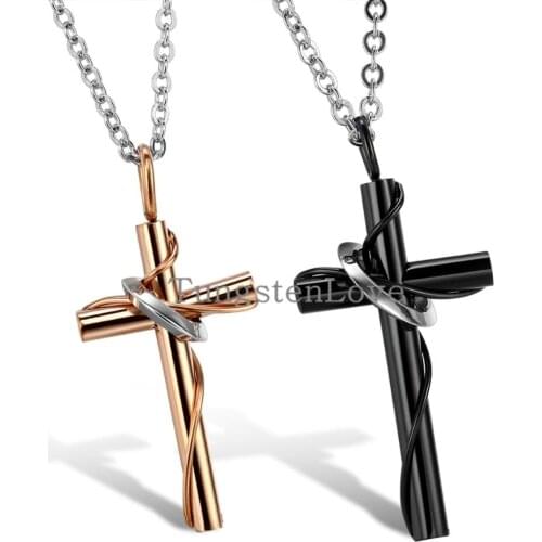 Fashion 316L Stainless Steel Lingering Love Cross Couples Pendant Necklace For Women Men Gold Silver Color - 1 PCS