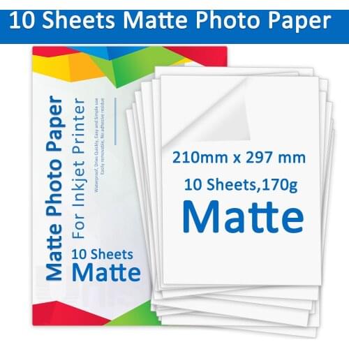 10 Sheets 170g A4 Matte Printing Paper for Inkjet Printer Matte Photo Paper Suitable For Album Photos 210mm x 297mm Glossy Paper