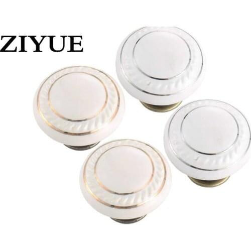 2PCS/LOT Free Shipping European Classical Garden Ceramic Cabinet Drawer Bronze White Gold Line Circular Single Hole