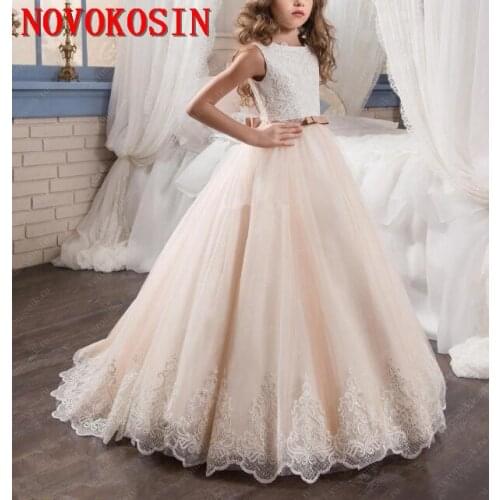 2019 Vintage Back Open Flower Girl Dresses For Wedding Ball Gowns Lace Tulle Sleeveless Girls Pageant Birthday Party Dress
