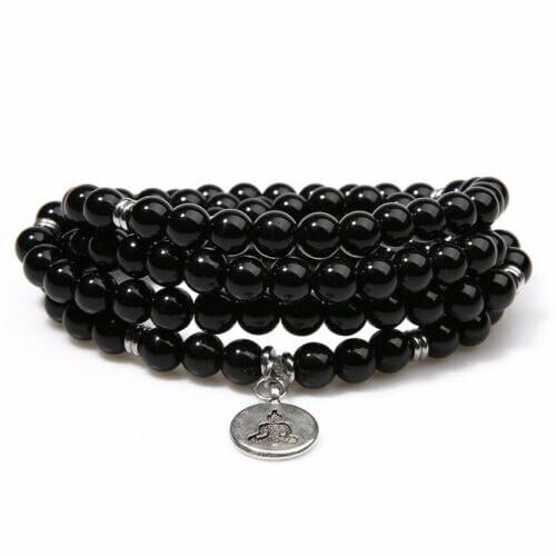 6mm Obsidian 108 Beads Buddha Pendant Bracelet Pray Fancy Meditation Wrist Spirituality Unisex