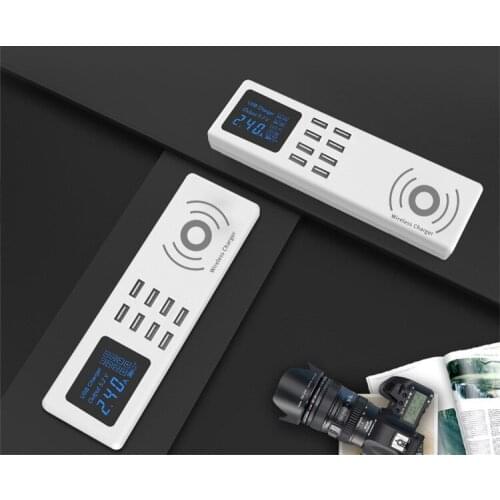 Qi Wireless Charger Universal Smart 8 Ports USB Fast Charger Led Display Charging Pad Power Socket Adapter Strip EU US UK Plug