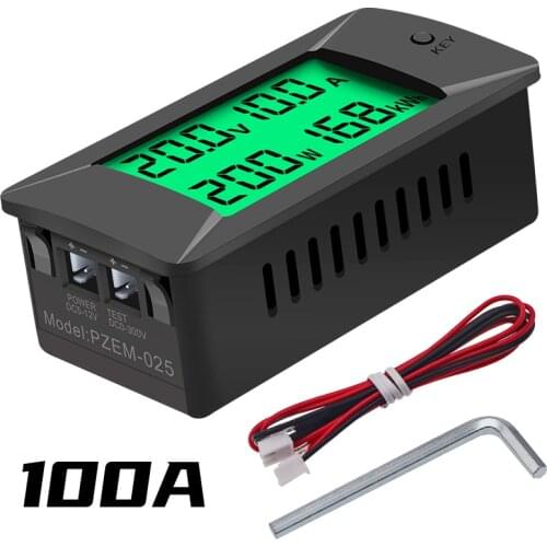 PZEM-025 Newest 0-300v 100A Shunt Bulit-in DC Digital Battery Tester Bidirectional Ammeter Voltmeter Power Energy Watt Meter