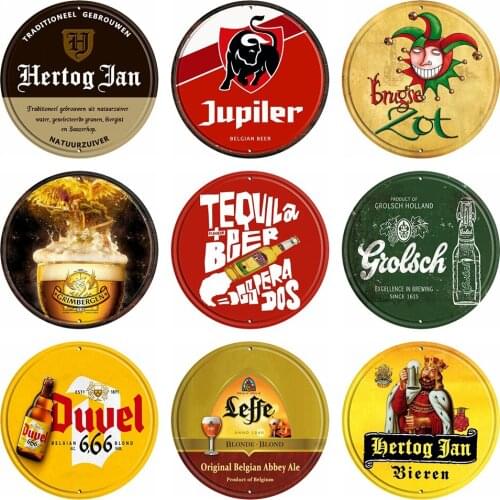 [ Decorman ] Jupiler Hertog Jan Man Cave Metal Art Tin Dutch Belgian Beer Sign Vintage Round Painting Bar Decoration R-011 30 CM