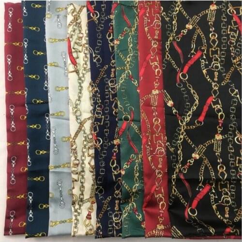 Elastic satin chain printing fabric for dress clothing accessories scarves stewardesses DIY sewing material by the meter