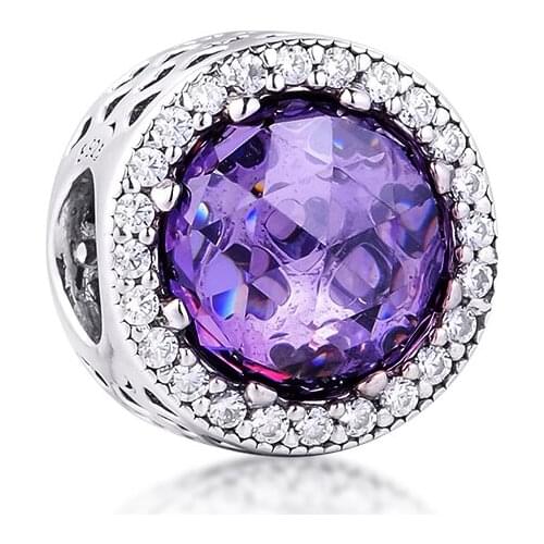 Purple Crystal Charm 925 Sterling Silver Clear Cz Radiant Hearts Beads for Jewelry Making Fit Bracelets Necklace DIY 02252