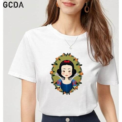 Casual O Neck Short Sleeve Snow White Princess In the Mirror Print Girls T Shirts Basic Fashion Harajuku Tops Women Summer