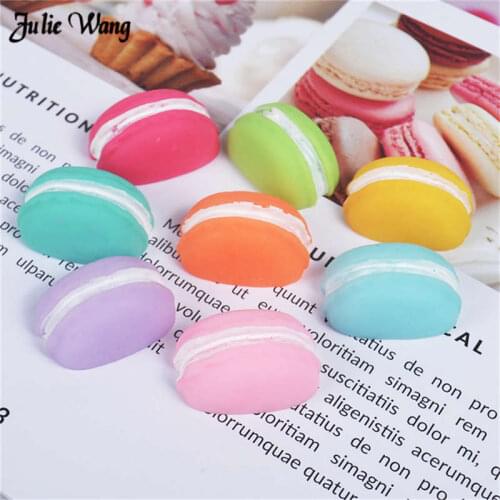 Julie Wang 16pcs/lot Resin Macarons Charms Mix Cabochon Imitation Foods Phone Case Decor Accessory DIY Slime Supplies 15*23mm