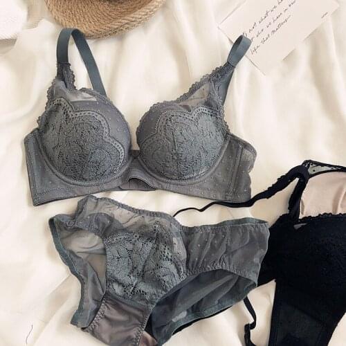New soft lingerie briefs cup wirefree gathering bra and underpants set breast lace sexy bralette women home wear underwear set