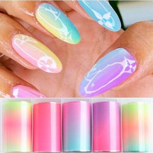 Colorful Candy Nail Sticker Foils Gradient Neon Transfer Paper Dreamy Pink Purple Blue Nail Art Decoration Wrap Manicure LEF2171
