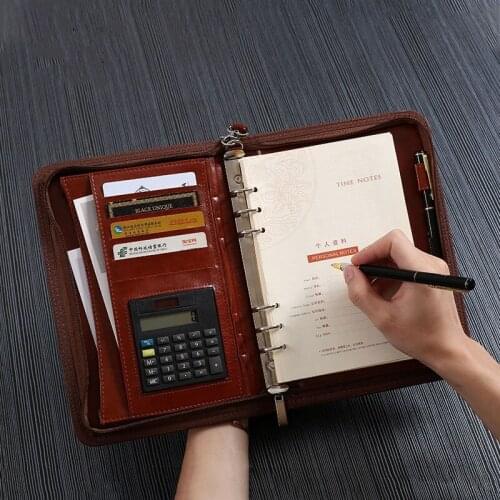 Multifunctional Portable Notebook Calculator File Pen Storage Handbag Zipper Bag Business Office Essential Supplies Accessories