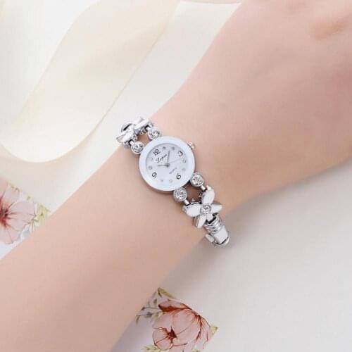 Fashion Womens Flower Rhinestone Clock Bracelet Bangle Analog Quartz Women Wrist Watch