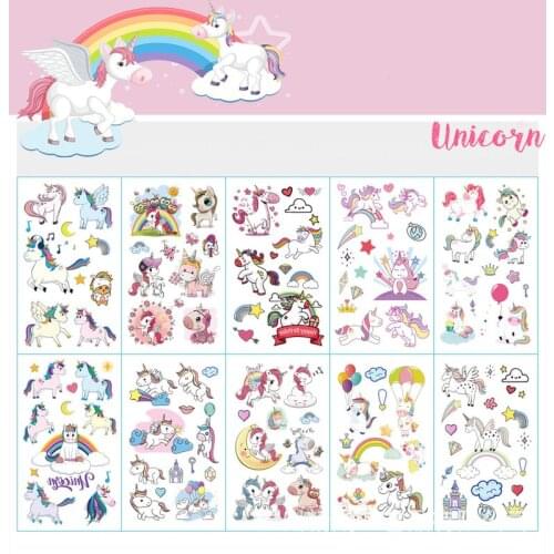 10pcs Kids Tattoo Cartoon Rainbow Unicorn Fake Tattoo Sticker Set Temporary Tattoos Waterproof Art Tatoo Hand Arm for Child