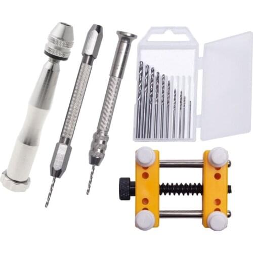 12Pcs Hand Drill Jewelry Tools Kit Pin Vise for Resin Casting Molds Steel Hand Drill with 10Pc Drill Bits & Fixed Holder