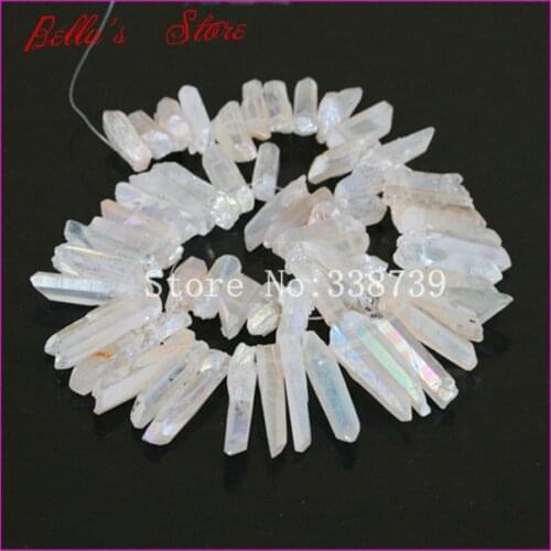 Rough Titanium Clear Quartz AB Crystal Point Spike Beads Natural Raw Druzy Crystal Quartz Stick Drilled Briolettes Pendant