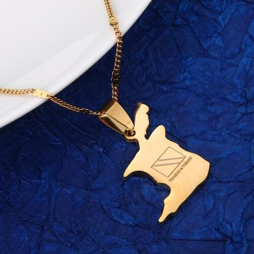 Stainless Steel Fashion Trinidad and Tobago Map Flag Pendant Necklace Country Map Chain Jewelry
