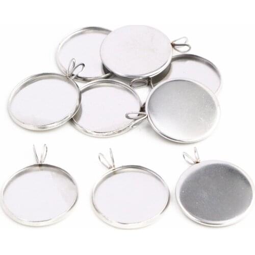 Never Fade) 20pcs 14mm 16mm 18mm Stainless Steel Cameo Settings Cabochon Base Charms Pendant Connector Tray Blank Pendant