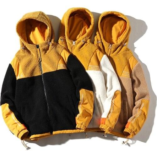 2021 Autumn Winter New Mens Fleece Jacket Fashion Wild Color-Blocking Thick Streetwear Loose Warm Hooded Coat Men Clothing