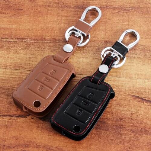 New Design Genuine Leather car key cover For Seat Leon Ibiza Silicone Portect ,3 Buttons fold key