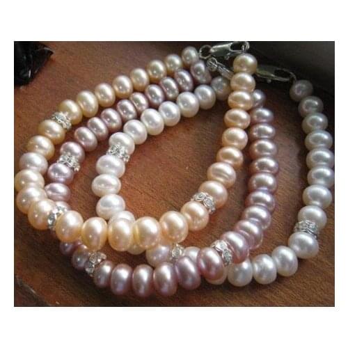 New Style Unique Pearls Jewellery White Pink Purple Natural Freshwater Pearl Rhinestone Bracelet Fine Women Gift
