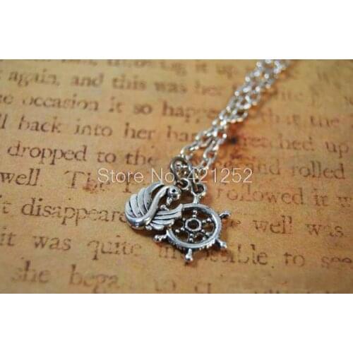20pcs Captain Swan Necklace with a Ships Wheel and a Swan Charm, Once Upon a Time Inspired necklace