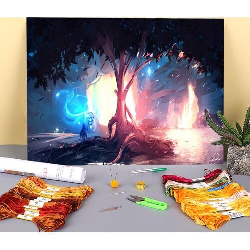 Scenery Cave Of Miracles Pre-Printed 11CT Cross-Stitch Patterns Embroidery DMC Threads Painting Sewing Handicraft Stamped