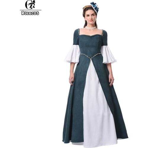 ROLECOS Women Classic Victorian Dresses Queen Pearl Party Club Prom Princess Evening Cosplay Renaissance Suede Dress Vintage