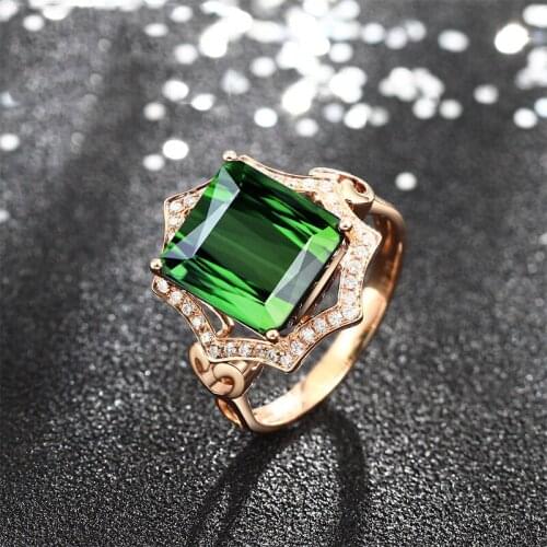 Luxury Female Rainbow Square Crystal Ring Classic Gold Color Wedding Rings For Women Vintage Hollow Flower Engagement Ring