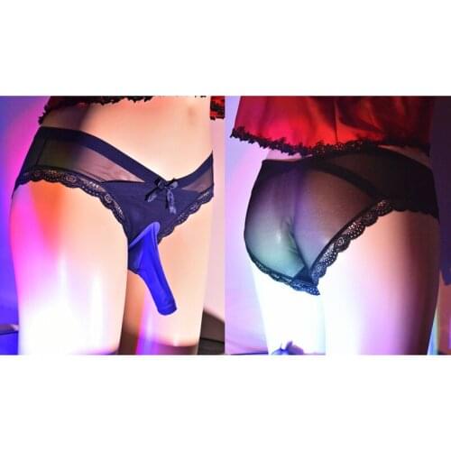 Sexy Men Sheer Gauze Lace G-string Briefs Thong Penis Sheath Cock Pouch Sissy Gay Underwear Erotic Fetish Lingerie