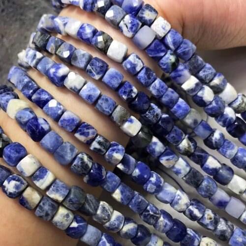 Blue Sodalite/coral jade square faceted 6-7mm for DIY jewelry making loose beads FPPJ wholesale beads nature gemstone
