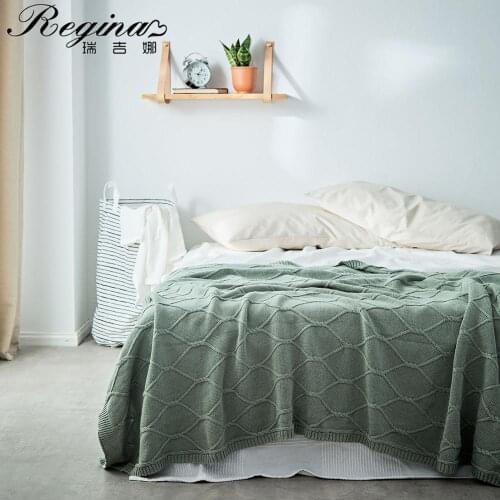 REGINA Football Plaid Stripe Throw Blanket Blue Gray Colourfast Pure Cotton Knitted Blanket Elegant Women Shawl Bed Sofa Throws