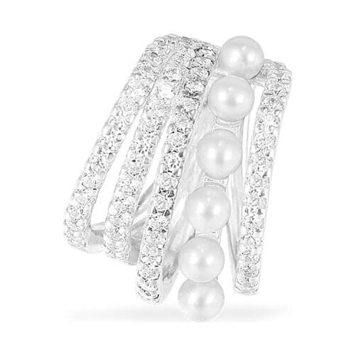 UMGODLY 1pc Ear Cuff Silver Color White Pearl Ear Cuff Paved Cubic Zirconia Sliding Clip Earring Women Jewelry Gift