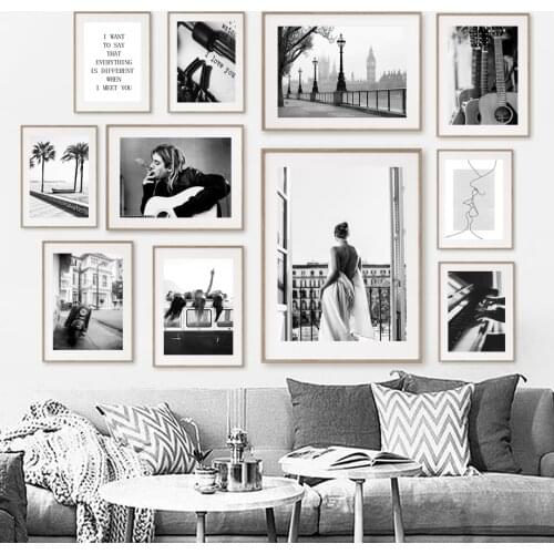 Vintage Guitar Piano Woman Beach Quote Wall Art Canvas Painting Nordic Posters And Prints Wall Pictures For Living Room Decor