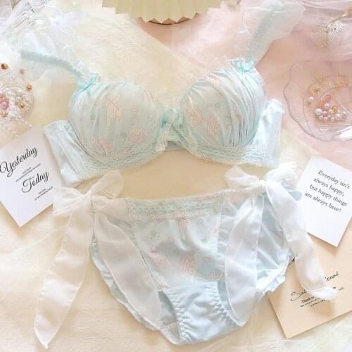 Japanese sweet and cute my melody underwear girl soft with steel ring bra set plus size push up women lingerie with panties