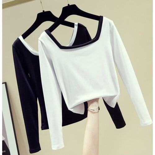 Autumn Cotton Top Woman T Shirt White Sexy Tee Shirt Femme Female Slim High Quality Long Sleeve Harajuku Tops Fashion Clothes