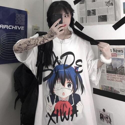 Summer T-shirt Female Ins Cartoon Two-dimensional Anime Character Printing Loose Short-sleeved Top Tide Women Shirt Gothic
