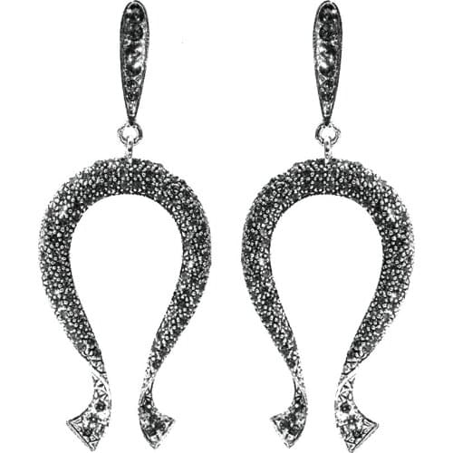 SUNSPICEMS Gray Rhinestones Long Drop Earring for Women Antique Silver Color Fashion Wedding Jewelry Punk Girl Party School Gift