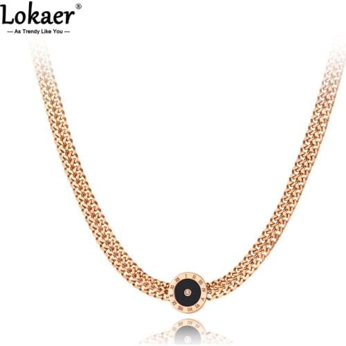 Lokaer Goth Stainless Steel Roman Numerals Choker Necklaces Fashion Bohemia Double Layer Chain Necklace For Women Girls N21131