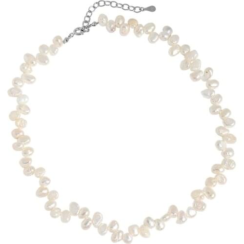 Uniorsj Japanese and Korean Style 100% 925 Sterling Silver Baroque Freshwater Pearl Choker Necklace for Women