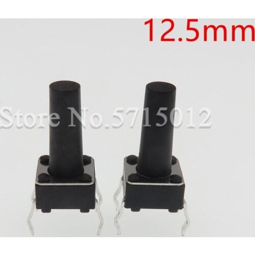 200pcs/lot 6*6*12mm 6x6x12.5mm Micro Push Button switch Tactile Tact Switch reset 4pin copper feet Black