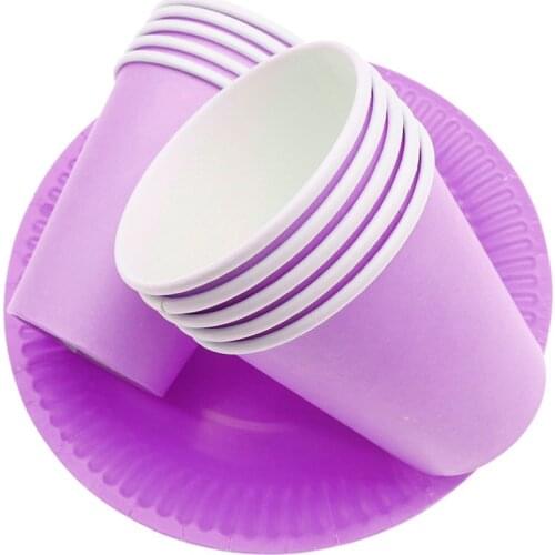40pcs/lot solid purple paper plate cups disposable tablewares happy birthday wedding Party Decor Kids Baby Shower Party Supplies