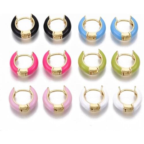 5 Pairs Colorful Brass Enamel Huggie Hoop Earrings for Women Girls Thick Circle Earring Trendy Ear Buckle Jewelry Accessories