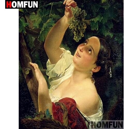 HOMFUN 5D DIY Diamond Painting Full Square/Round Drill "Woman grapes" 3D Embroidery Cross Stitch gift Home Decor A01203