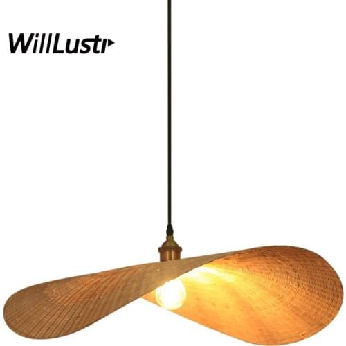 Handmade Bamboo Pendant Lamp Creative Curve Leaf Light Hotel Restaurant Cafe Mall Shop Bar Wood Hand Knitted Suspension Lighting