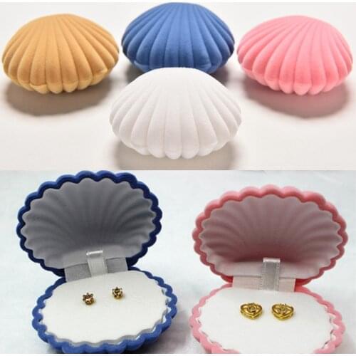1Pcs Shell Crown Shape Lovely Velvet Wedding Engagement Ring Box For Earrings Necklace Bracelet Jewelry Display Gift Box Holder