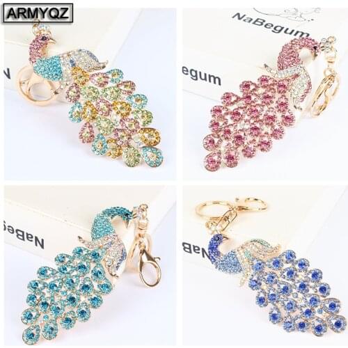 New 5D DIY diamond painting keychain fashion cartoon cute Animal peacock keychain handmade diamond mosaic bag pendant finished